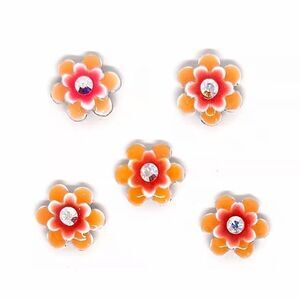 5pcs Beads for Jewelry #20484 Orange Flowers Slider Charm